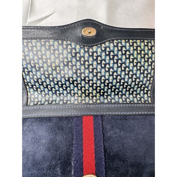 Vintage Gucci Sherry Line Navy Suede Clutch Bag - Picture 8 of 13